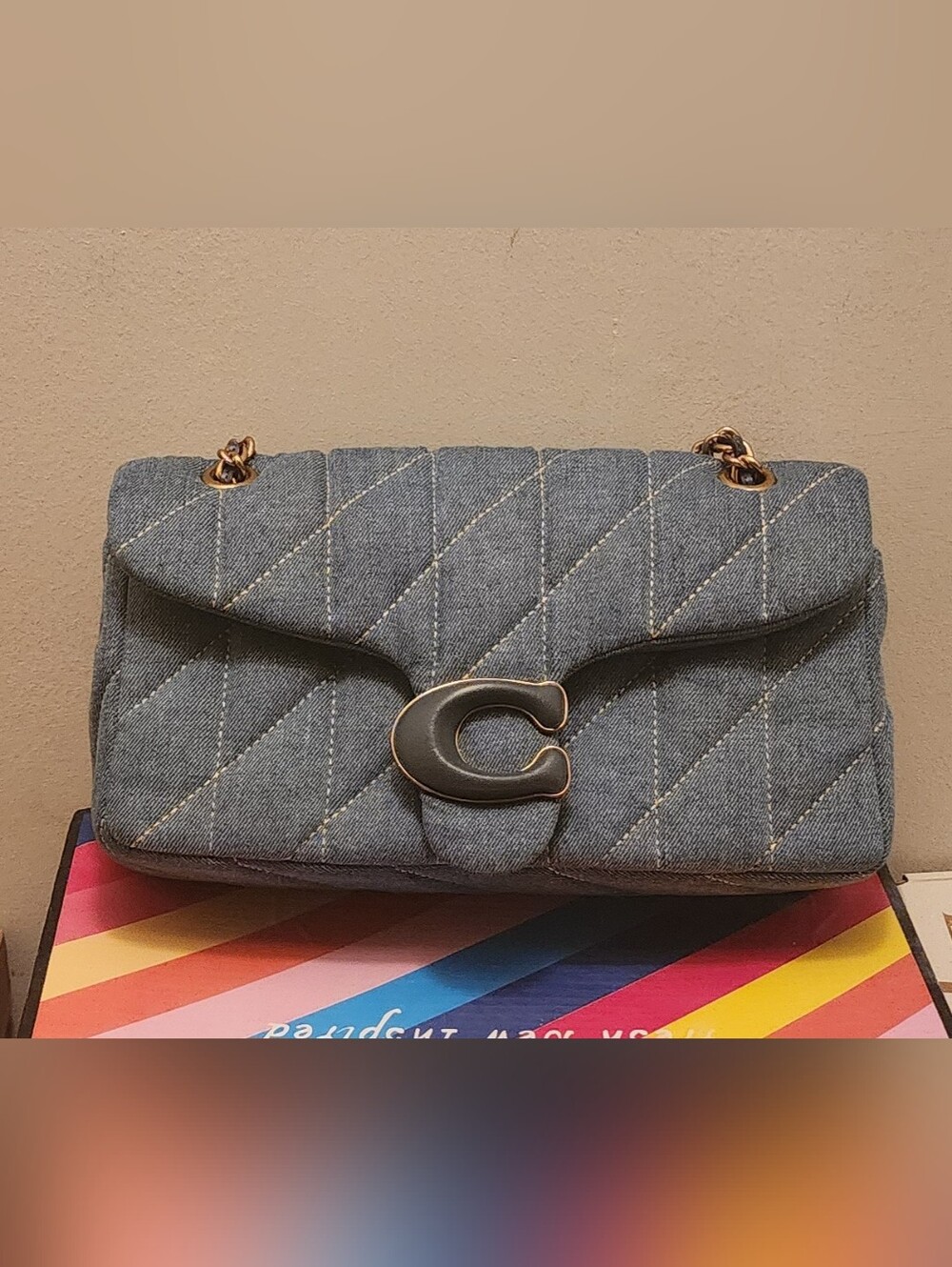 Coach Tabby Quilted Denim Shoulder Bag with Signature C Clasp With Coa
